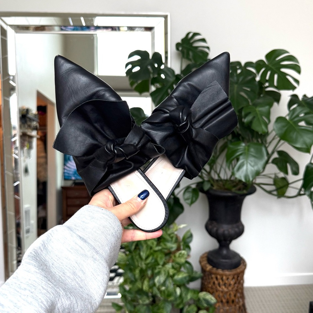 Zara Black Vegan Leather Scrunch Knot Slip-On Mules/Flats